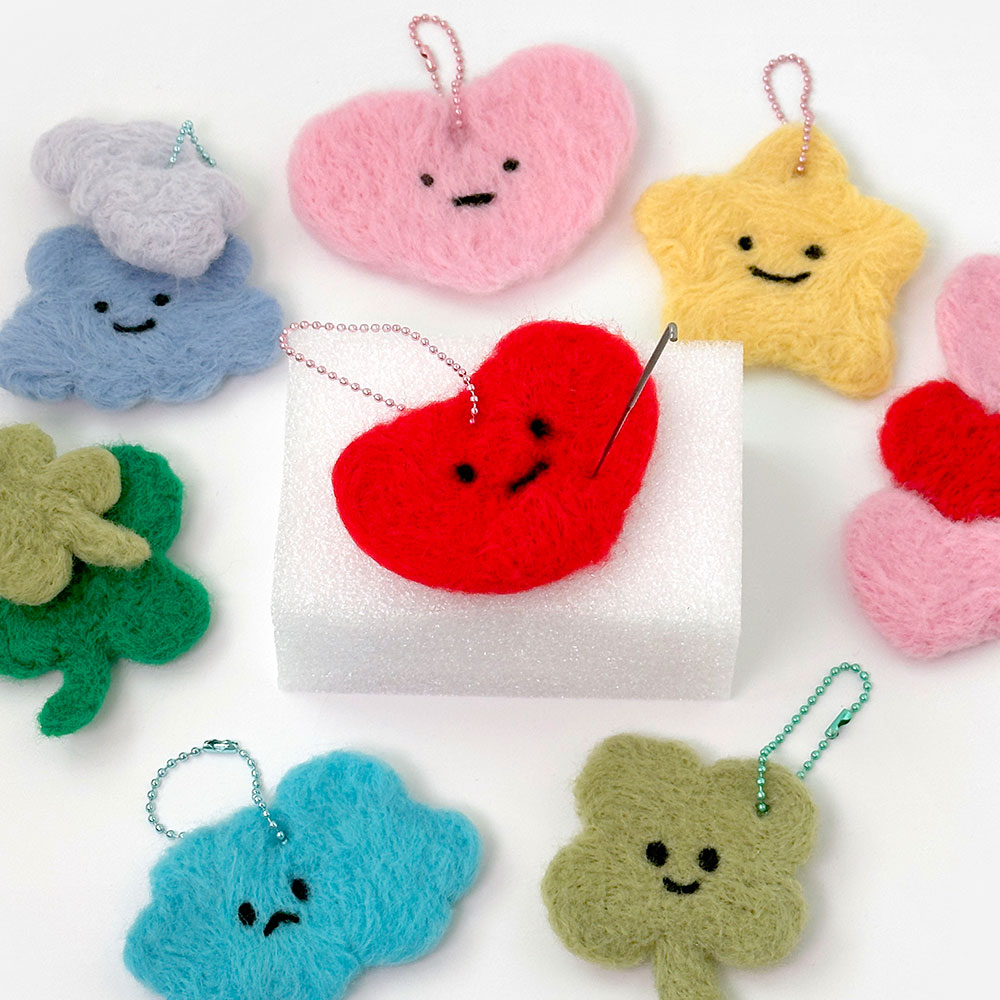 Flat Wool Felt Keyring DIY, 9pcs