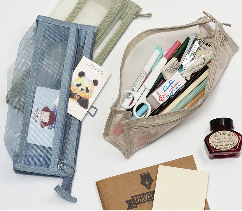 2-tier mesh triangular large capacity middle, high school, college student pencil case p