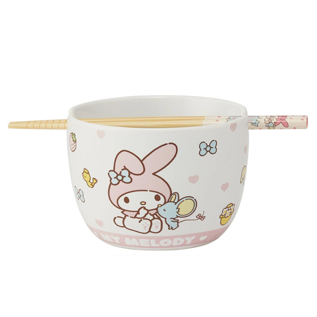 마이멜로디 도기 보울 600ml + 젓가락 21cm 세트 