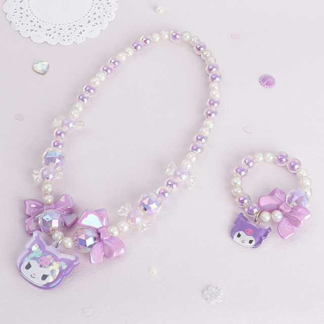 Kuromi Ribbon Spangle Necklace Bracelet Set