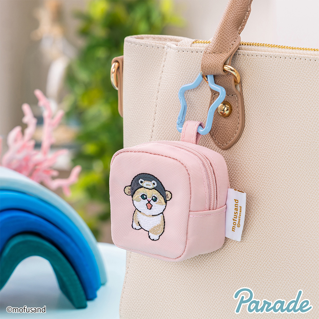 모후샌드 자수 사각 미니 파우치 7cm_핑크