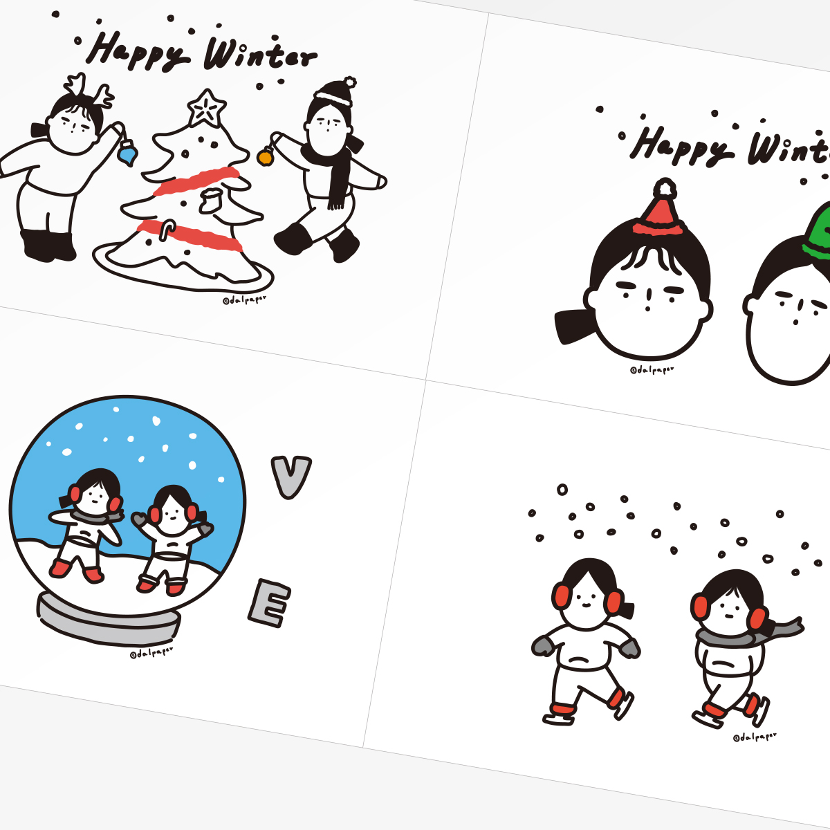 Dalpaper Happy Winter Postcard, 4 Types