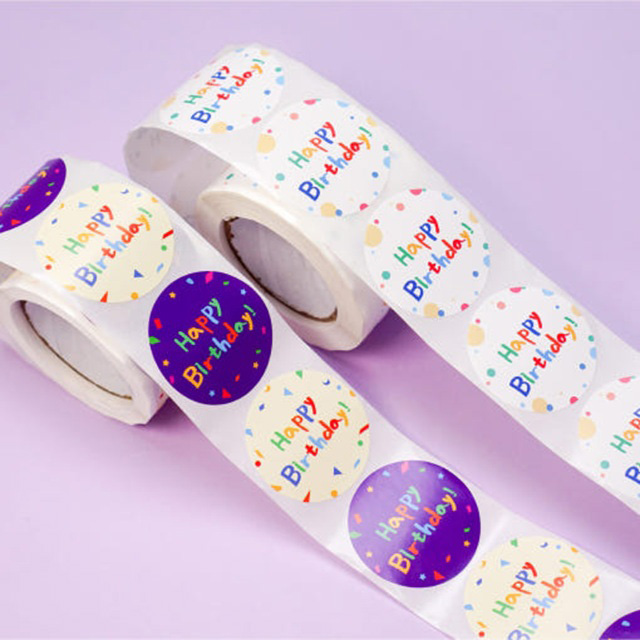 Birthday cake, cookie gift wrap, and large birthday stickers