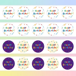 Birthday cake, cookie gift wrap, and large birthday stickers