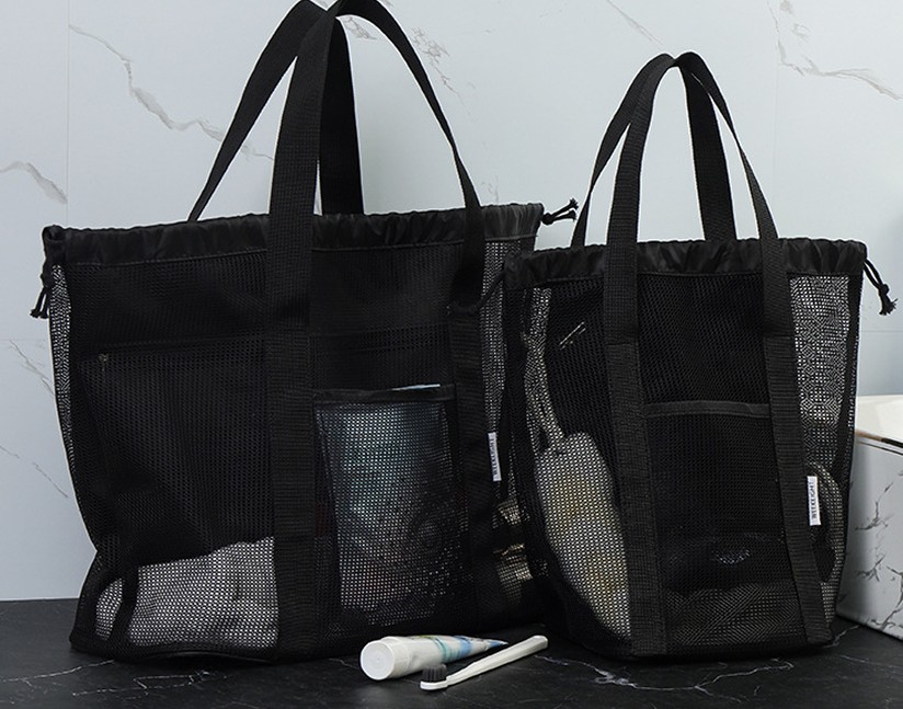 Brisk Mesh Material Bathing Sauna Swimming Pool Shower Black Small  Bag 