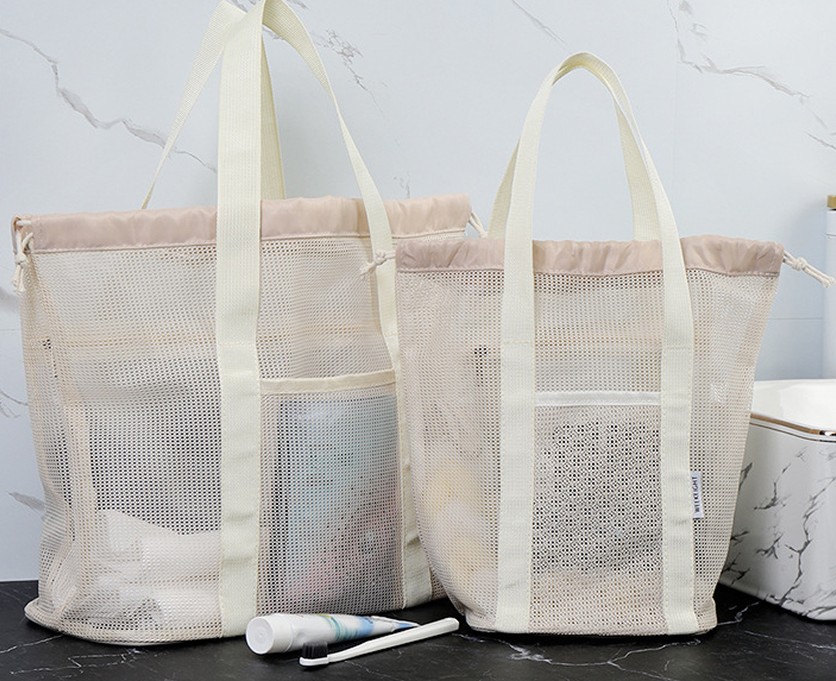 Brisk Mesh Material Bathing Sauna Swimming Pool Shower Ivory Large Bag 