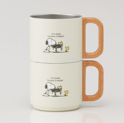 Snoopy Badge Wooden Handle Stainless Steel Mug 350ml
