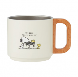 Snoopy Badge Wooden Handle Stainless Steel Mug 350ml