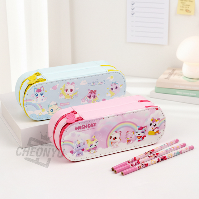 Wish Cat Twin Pocket Pencil Case, Random