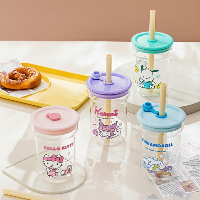 산리오 버블파티 내열유리 빨대컵 550ml