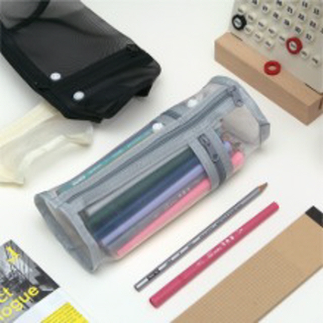 원형 메쉬 필통 대용량 펜슬케이스