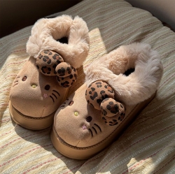 Hello Kitty Leopard Fur Slipper Boots Brown