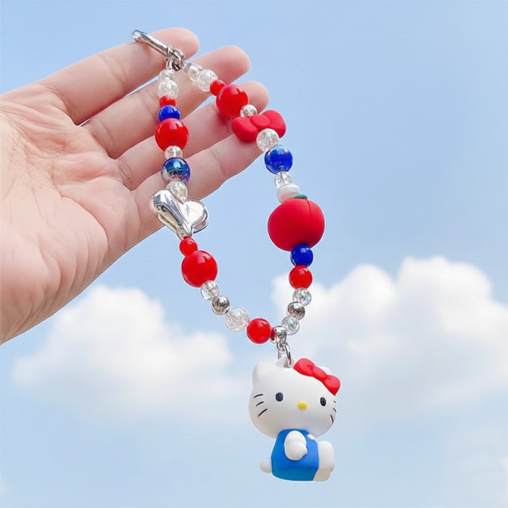 Hello Kitty Beaded Wristlet Strap Keyring