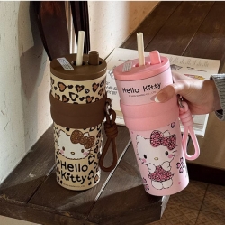 Hello Kitty Premium Large-Capacity Leopard Print Tumbler