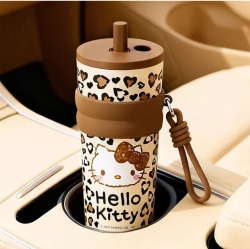 Hello Kitty Premium Large-Capacity Leopard Print Tumbler