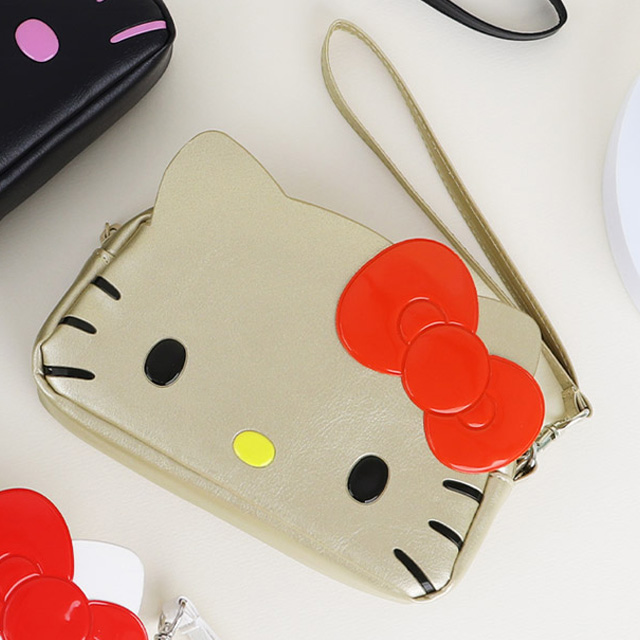 Hello Kitty Face Colorful Pouch S Gold