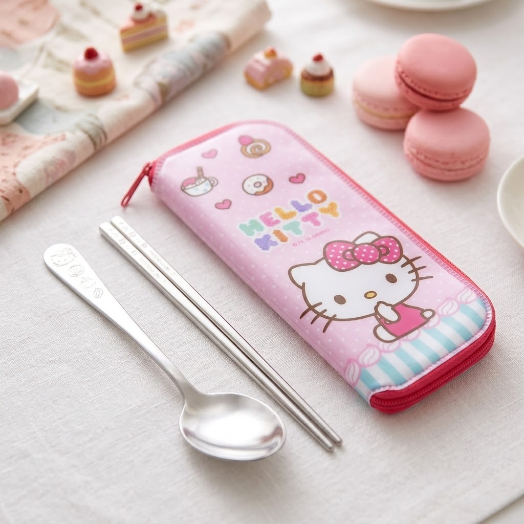 Hello Kitty Stainless Steel Spoon & Chopsticks Case Set