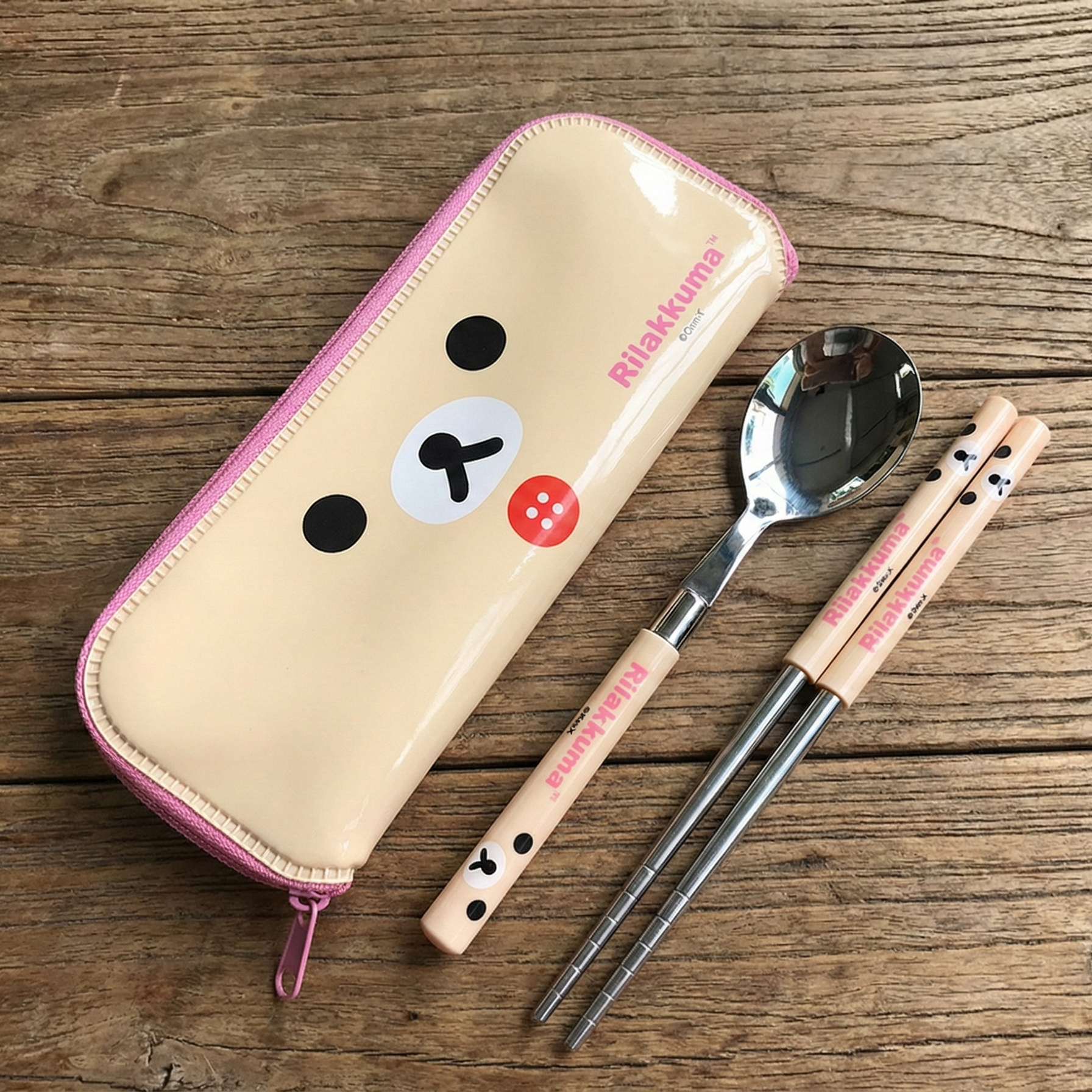 코리락쿠마 얼굴 슬림 수저 케이스세트