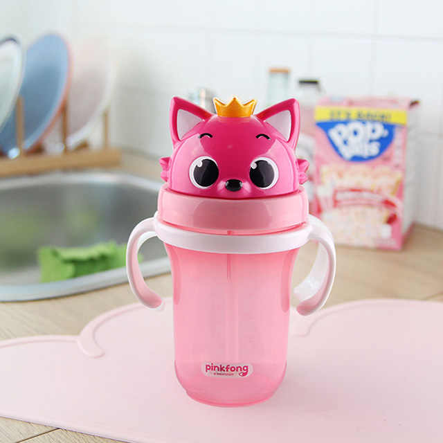 Pinkfong figure straw bottle with handles