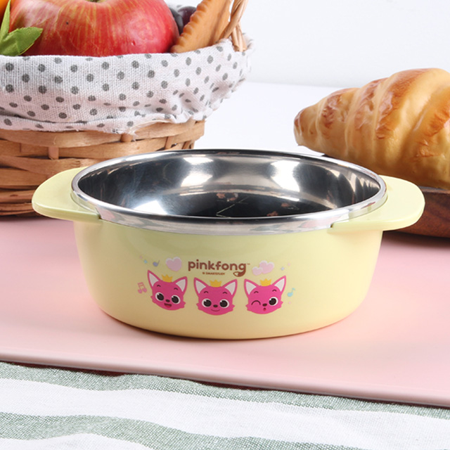 Pinkfong stainless steel non-slip soupbowl with handles_Yellow