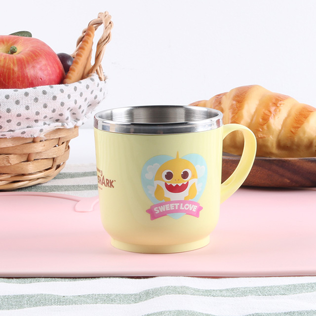 Baby shark stainless steel non-slip cup with handle_Yellow