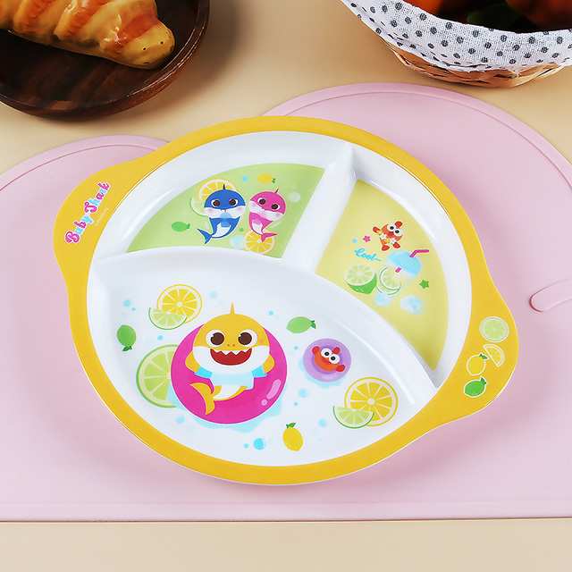 Baby shark melamine three divided plate with handles