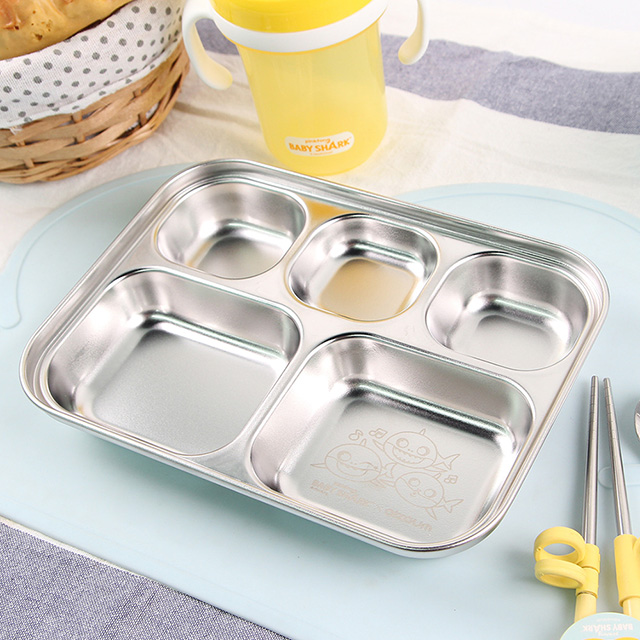 Baby shark stainless steel five divided food tray