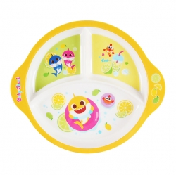 Baby shark melamine three divided plate with handles