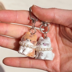 Decorating a Random Fluffy Cat Keychain, 6pcs