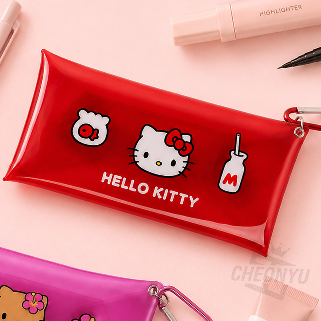 Hello-Kitty Clear Long Pouch with Carabiner
