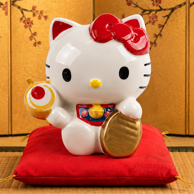 Hello-Kitty Maneki-Neko Ceramic Coin Bank