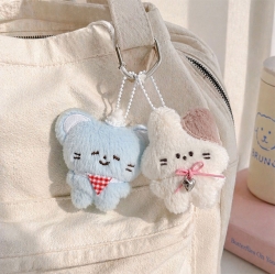Random Fluffy Animal Plush Keyring, 6pcs