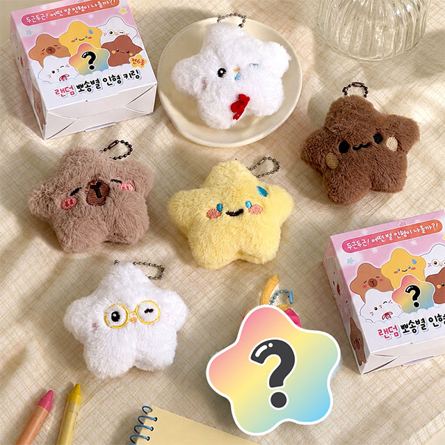 Random Fluffy Star Plush Keychain, 12pcs