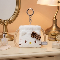Leopard Kitty Brown Mini Drawstring Keyring