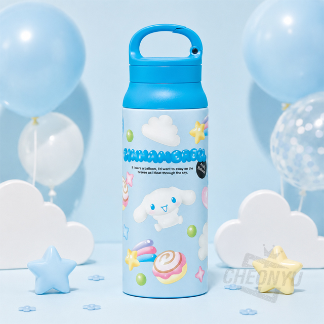 시나모롤 퍼피 벌룬 카라비너 핸들 스텐 보틀 600ml